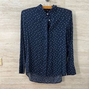 Mango Working Shirt Size XS Navy Blue with White print